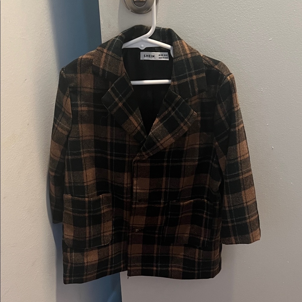 SHEIN Checkered Blazer in Black and Brown